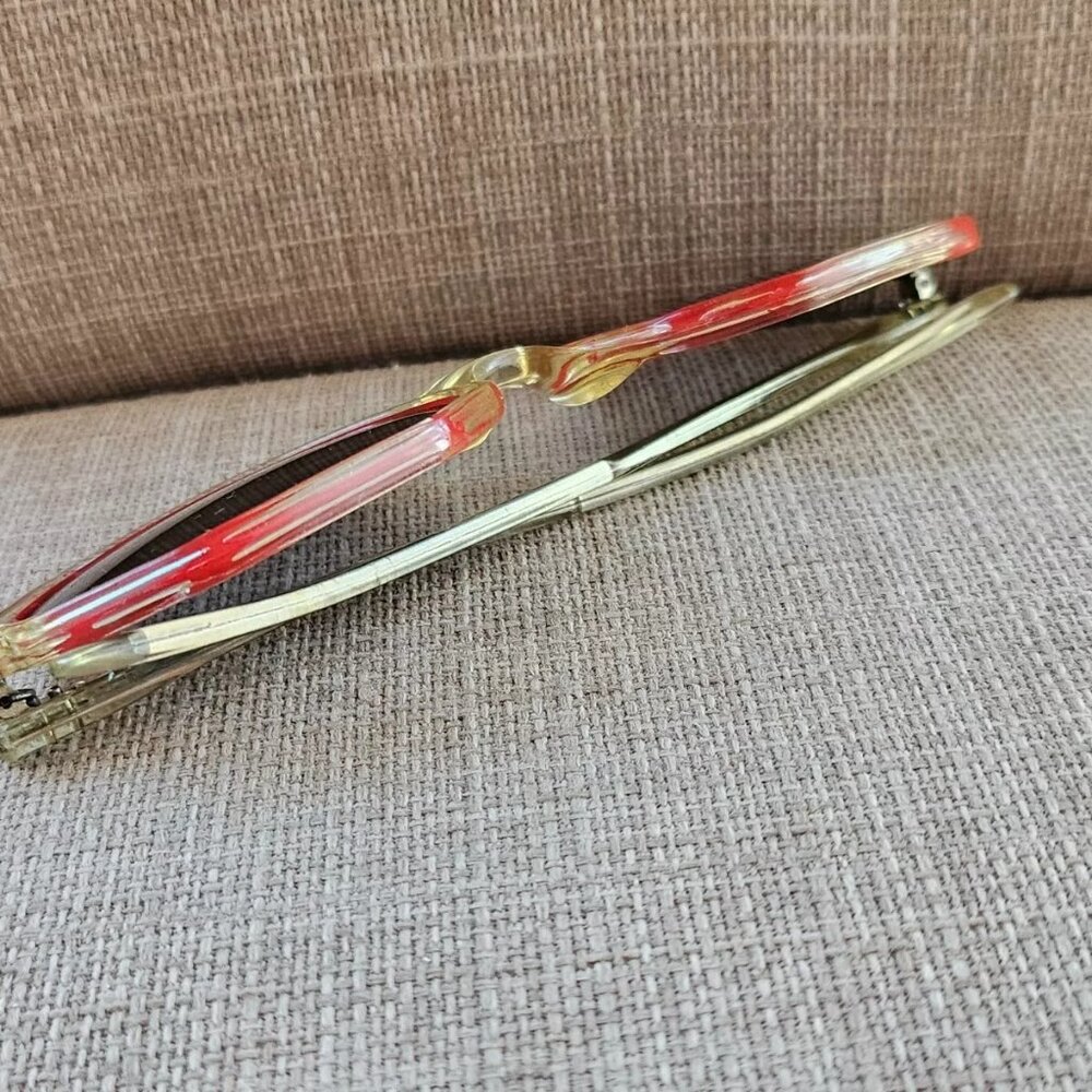Vintage Sunglasses Clear/Red Tone Frame Unisex Hexagonal Eyewear - Picture 7 of 13
